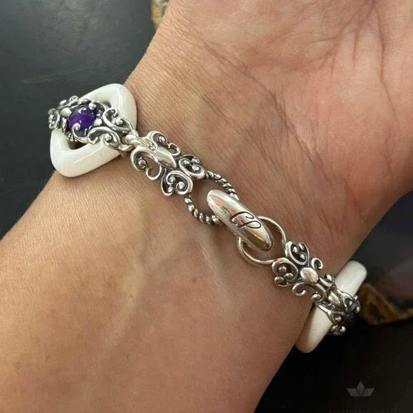 Carolyn Pollack Sterling Silver White & Black Agate Link Bracelet For Women